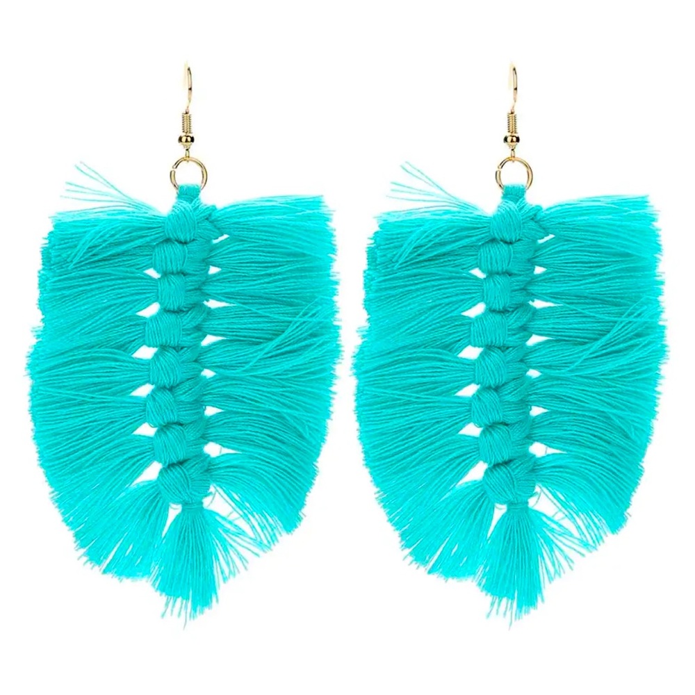Macrame Tassel Earrings Aqua Blue Hand Made